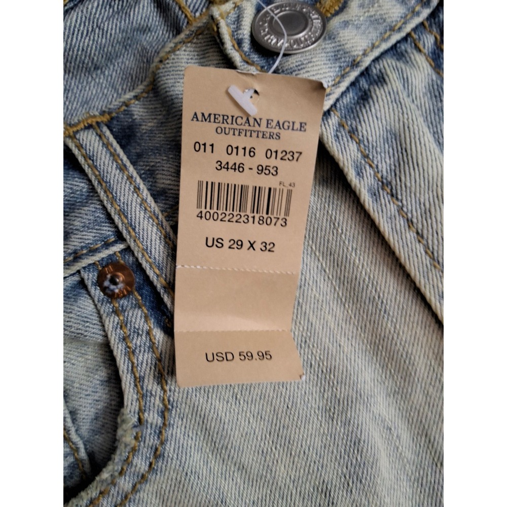 American Eagle Slim Straight Destroyed Light Wash Patched Jeans 29x32 3446-953 - Picture 6 of 16